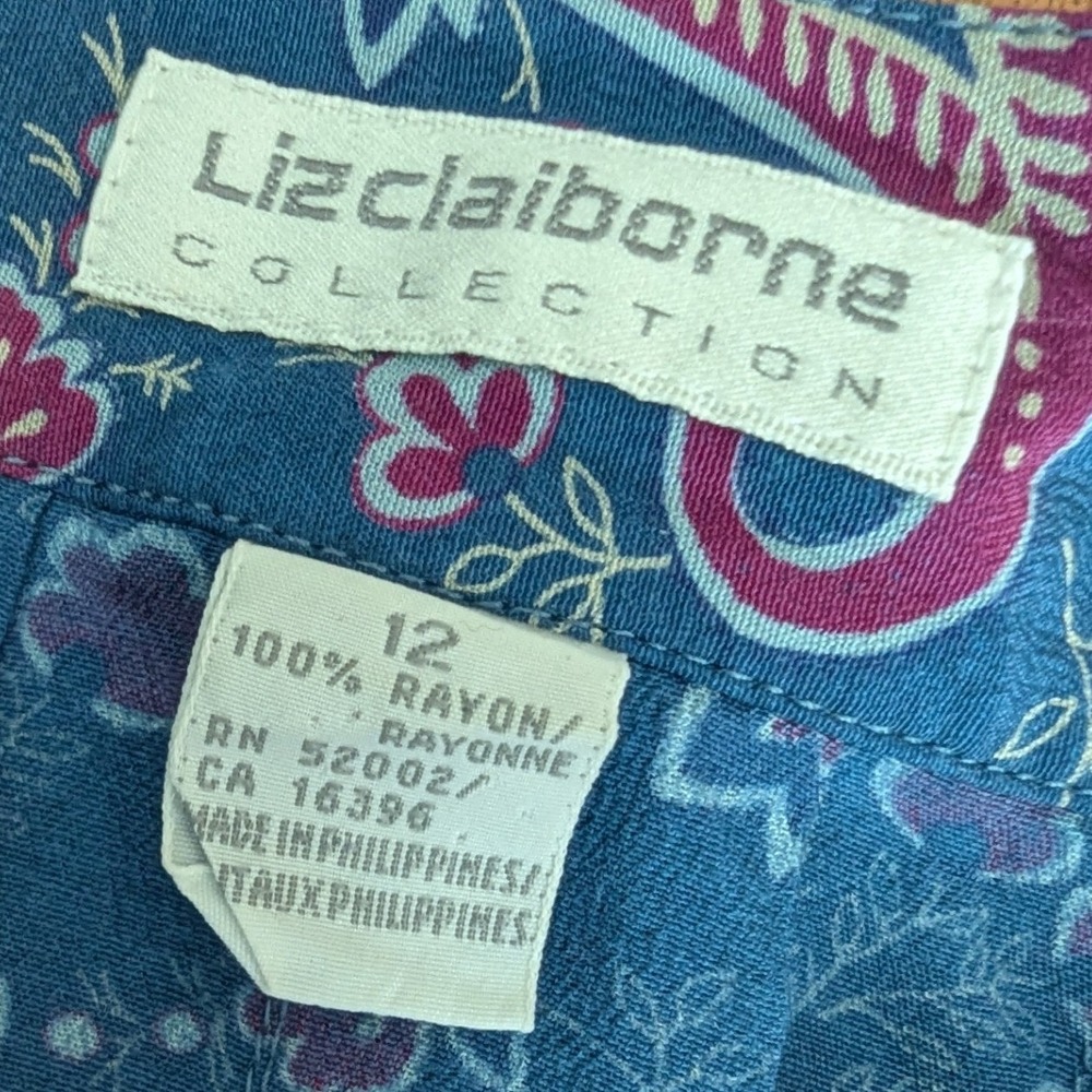 Vtg 90s Liz Claiborne Midi Skirt Blue Paisley Floral Rayon Sz 12 *NEEDS REPAIR - Picture 6 of 9